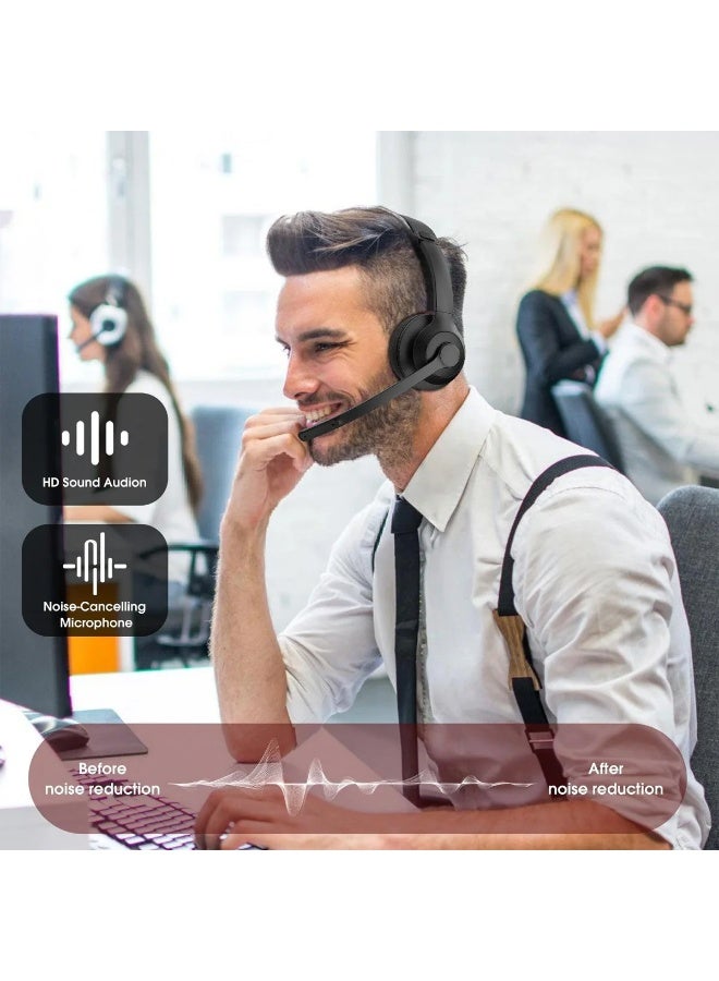 onikuma X37 Professional Wired Computer Headset with Noise Cancelling Microphone, HD Clear Audio, Adjustable Metal Headband and Comfortable Over-Ear Design with USB & Type-C Connectivity for Call Center and Office Use -Pink - Image 3